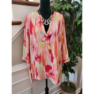 Zac & Rachel Womens Multicolor Polyester V-Neck Long Sleeve Shirt Blouse Size 2X